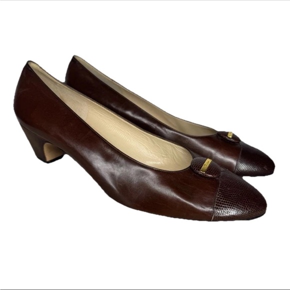 Salvatore Ferragamo Shoes - Salvatore Ferragamo Red Brown Leather Heels Women's Shoes Vintage size 9